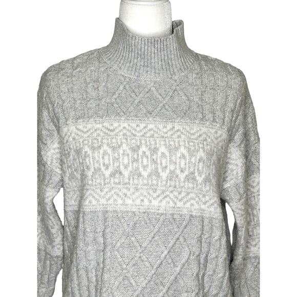 Rachel Zoe Gray White Cableknit Long Sleeve Turtleneck Sweater - Picture 2 of 7